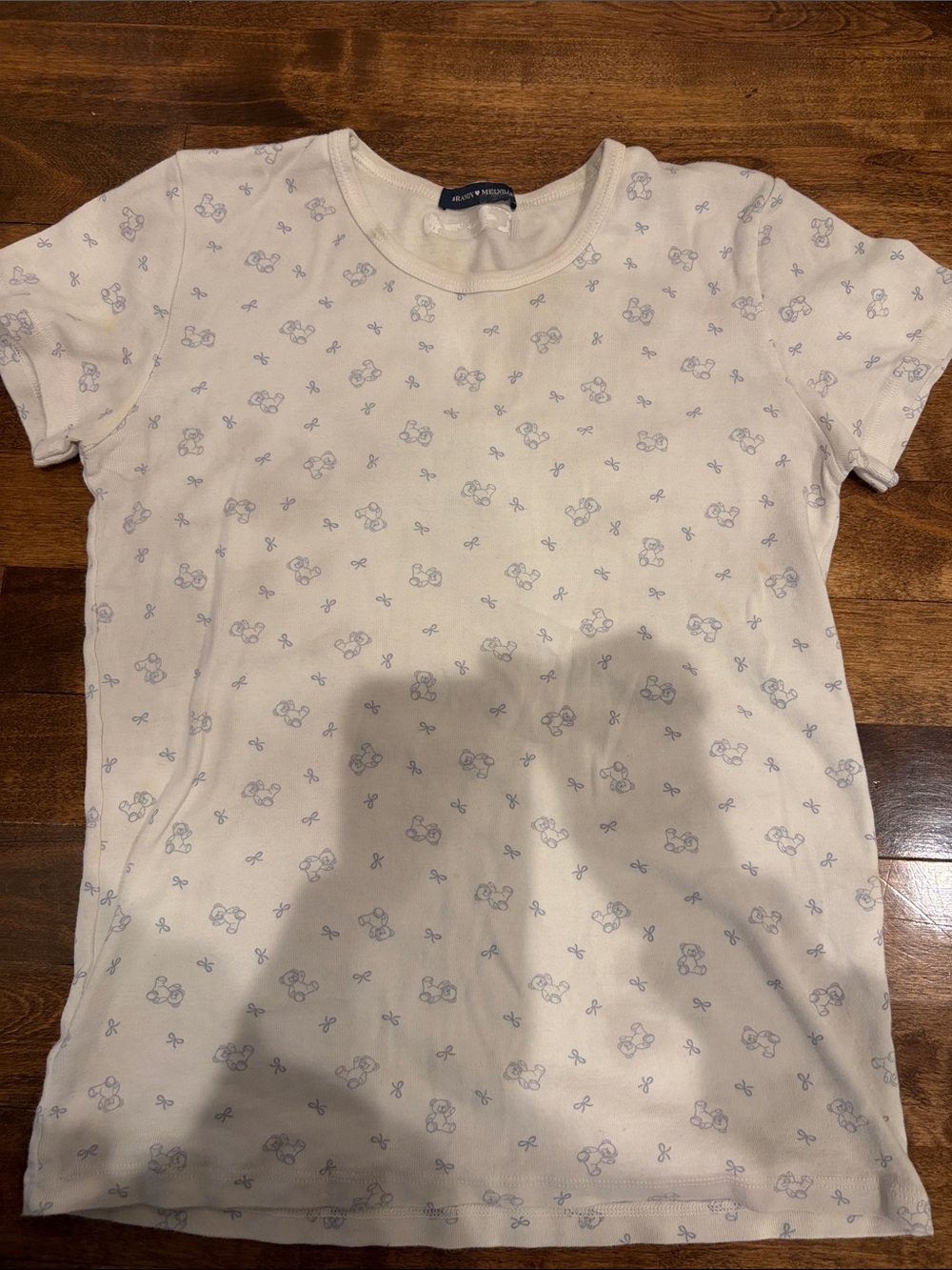 Brandy Melville White Crewneck Tee with Light Blue bear Print